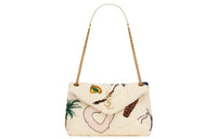 SAINT LAURENT PUFFER Embroidered Suede Crossbody Bag Shoulder Bag Women's Ecru