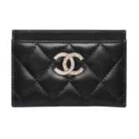 CHANEL Lambskin Card Holder Women's Black