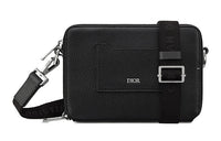 DIOR Grained Calfskin Clutches Crossbody Bag Shoulder Bag Men's Black