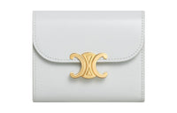 CELINE Triomphe Shiny Calfskin Wallet Small Size Women's Moon White