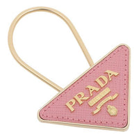 PRADA Leather Metal Keychains Unisex Pink