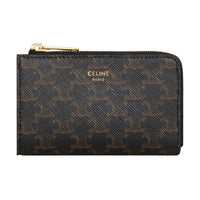 CELINE Triomphe Arc De Triomphe Canvas Clutch Wallet Coin Purse Mini Men's Black & Tan