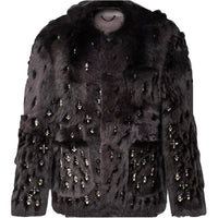 LOUIS VUITTON Made To Order Embellished Shearling Collarless Jacket
