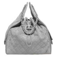 CHANEL Leather Shoulder Bag Women's Gray