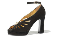 CHANEL Chunky Heel High Heels 11cm Women's Black