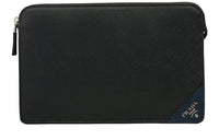 PRADA Saffiano Leather Clutch Men's Black/Baltic Blue