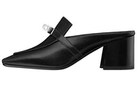 HERMES Block Heel Wrap-toe Slippers 6cm Women's Black