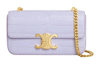 CELINE Triomphe Crocodile Leather Crossbody Bag Shoulder Bag Women's Purple