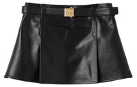 MIU MIU Logo-Plaque Pleated Leather Mini Skirt