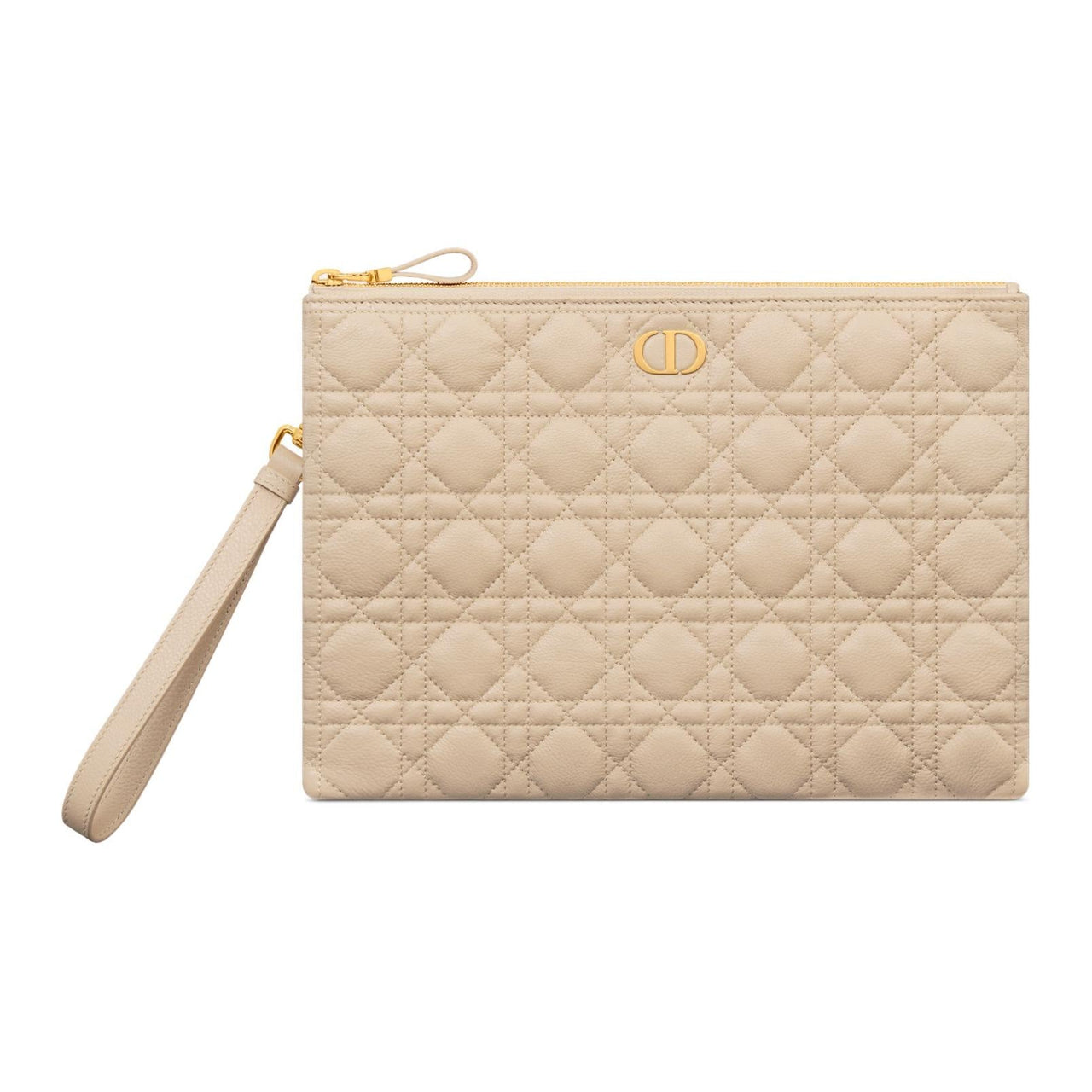 DIOR Caro Calfskin Clutch Medium Size Women's Pink Beige