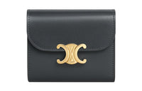 CELINE Triomphe Shiny Cow Leather Wallet Small Size Women's Stone Gray