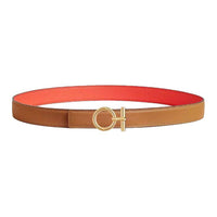 HERMES Calfskin Leather Belts Women's Brown/Orange Width 2.4CM