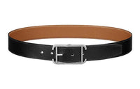 HERMES Comfortable Silver Buckle Togo Calfskin Double-Sided Leather Belt Men's Black