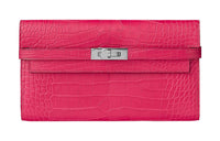 HERMES Kelly Wallet Crocodile Leather Wallet Women's I6Rose Extreme Powder