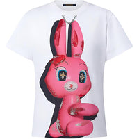 LOUIS VUITTON Rabbit Print Sequins Decoration Crew Neck Short-Sleeved T-Shirt Women's White