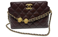 CHANEL Sheepskin Crossbody Bag Shoulder Bag Small Size Women's Brown Red