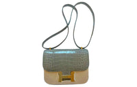 HERMES Polished Crocodile Leather Kanka Crossbody Bag Mini Unisex 0V Crystal Gray