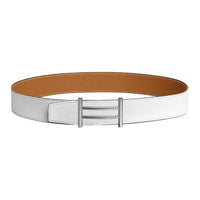 HERMES Calfskin Leather Belts Unisex White/Brown Width: 3.8cm