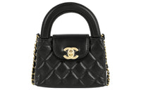 CHANEL Cow Leather Clutch One Shoulder Handbag Extra Mini Women's Black