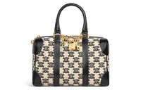 CELINE Embroidered Cow Leather Patchwork Boston Bag One Shoulder Handbags Small Size Women's Black