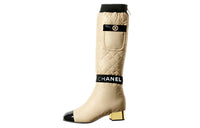 CHANEL Knee-high Boots Women's Beige Black
