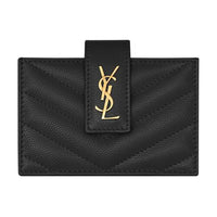 SAINT LAURENT Quilting Leather Business Card Holder Card Case Women's Black