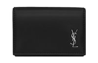 SAINT LAURENT CASSANDRA Shiny Smooth Calfskin Trifold Wallet Small Size Men's Black