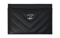 CHANEL Grained Cow Leather Card Holder Unisex Black