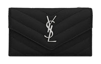 SAINT LAURENT Monogram Quilting Leather Card Clip Zero Wallet Card Holder Women's Black