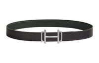HERMES Silver Buckle Togo Calfskin Double Sided Leather Belt Women's Black Width 3.2CM