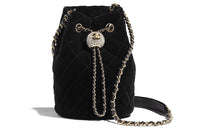 CHANEL Drawstring Swan Velour Portable Crossbody Bag, Shoulder Bag Regular Women's Black