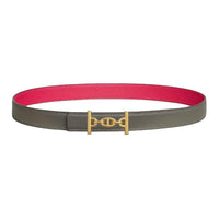 HERMES Calfskin Leather Belts Women's Gray Pink Width 2.4CM