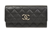 CHANEL Cow Leather Wallet Coin Purse Wallet Women's Black