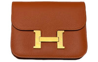 HERMES Constance Slim Evercolor Leather Clutches Wallets Women's Blush Pink With Florida Blue