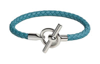 HERMES Calfskin Palladium-Plated Bracelets Unisex Blue