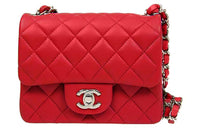 CHANEL Classic Flap CF Sheepskin Shoulder Bag Crossbody Bag Mini Women's Red