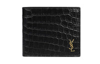 SAINT LAURENT Crocodile Pattern Leather Double Fold Wallet Men's Black