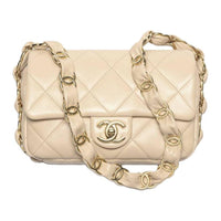 CHANEL Sheepskin Handbag Shoulder Bag Small Size Women's Beige