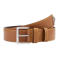 PRADA Metal Leather Belts Men's Brown Width 3.5CM