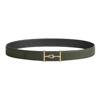 HERMES Stainless Steel Leather Belts Unisex Gray Green/Black Width: 3.2cm