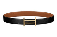 HERMES Elegant Gold Buckle Togo Calfskin Double-Sided Leather Belt Women's Black Width: 3.2cm