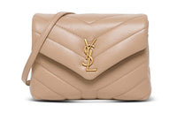 SAINT LAURENT Quilted Leather Crossbody Bag, Shoulder Bag Women's Dark Beige