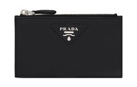 PRADA Leather Card Clip Card Holder Women's Black