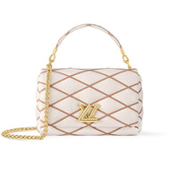 LOUIS VUITTON Lambskin Shoulder Bag Crossbody Bag Handbag Medium Size Women's Cream With Hazelnut Accent