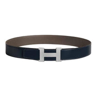 HERMES Calfskin Leather Belts Men's Marine Blue/Tin Gray Width: 3.8CM