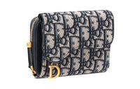 DIOR Saddle Jacquard Canvas Canvas Bag Card Holder Wallet Unisex Blue