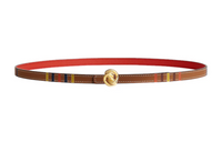 HERMES Leather Belts Women's Striped Gold/Orange Red