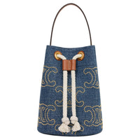 CELINE Triomphe Fabric With Cow Leather Handbag Women's Denim Blue