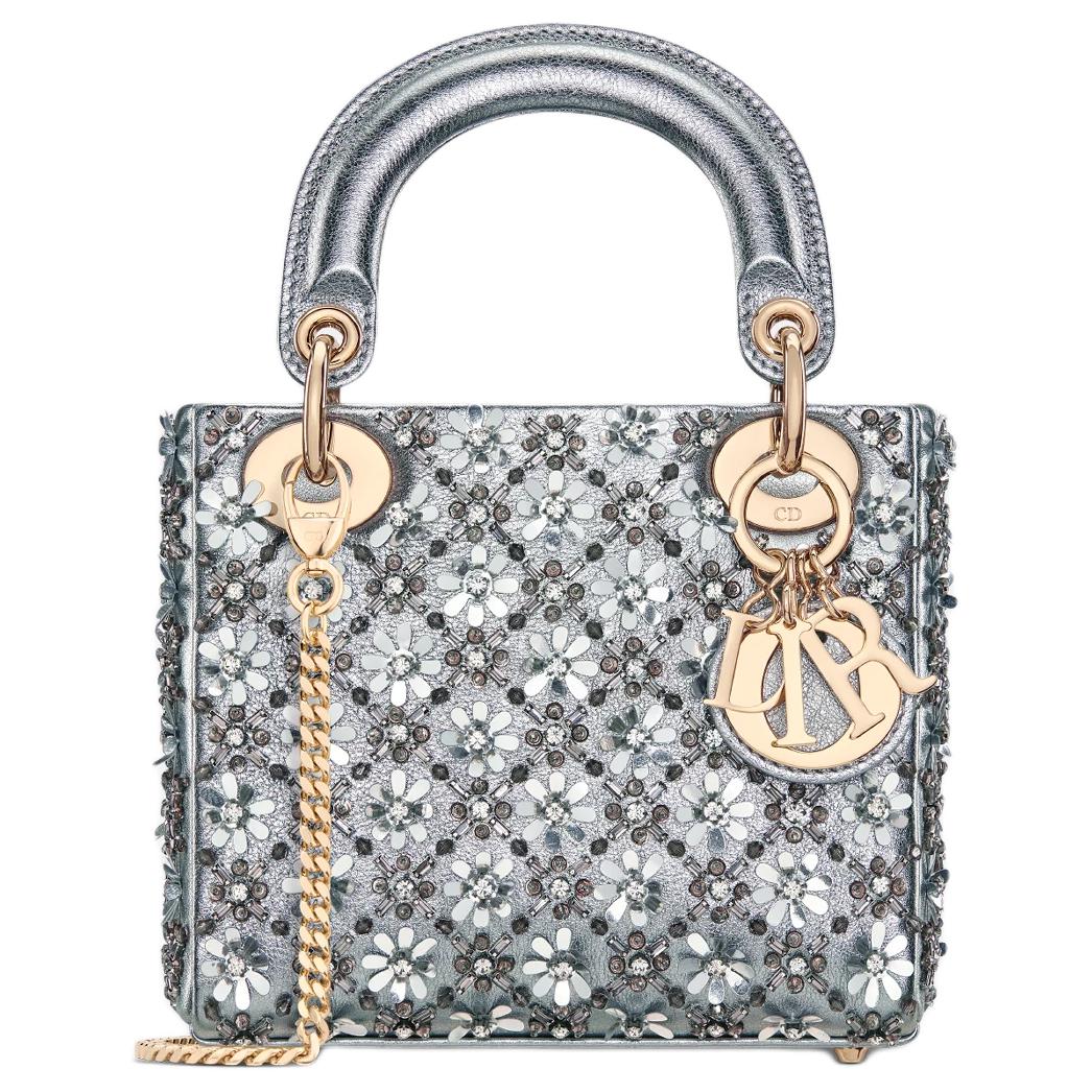 DIOR Lady Dior Calfskin Shoulder Bag, Crossbody Bag, Handbag Mini Women's Silver