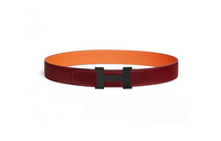 HERMES Double-Sided Design Smooth Buckle Leather Belts Men's Orange Width: 3.8CM